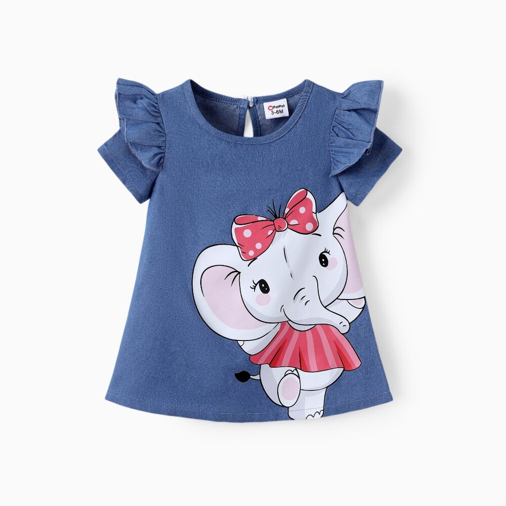NWT Baby Girl Cute Elephent Print Ruffled Short-sleeve Dress